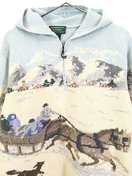 レディース 古着 LAUREN Ralph Lauren 馬 ソリ 雪景色 ハーフジップ