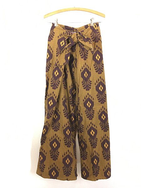 [1] レディース 古着 60-70s アフリカン バティック 総柄 平織り ヘビー ワイド パンツ L位 古着