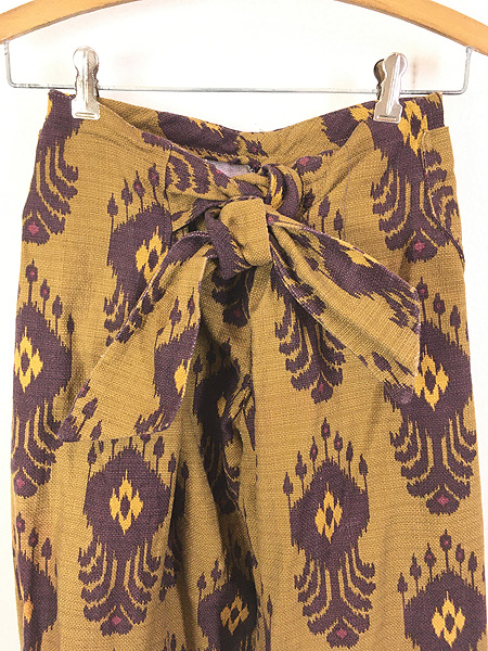 [2] レディース 古着 60-70s アフリカン バティック 総柄 平織り ヘビー ワイド パンツ L位 古着