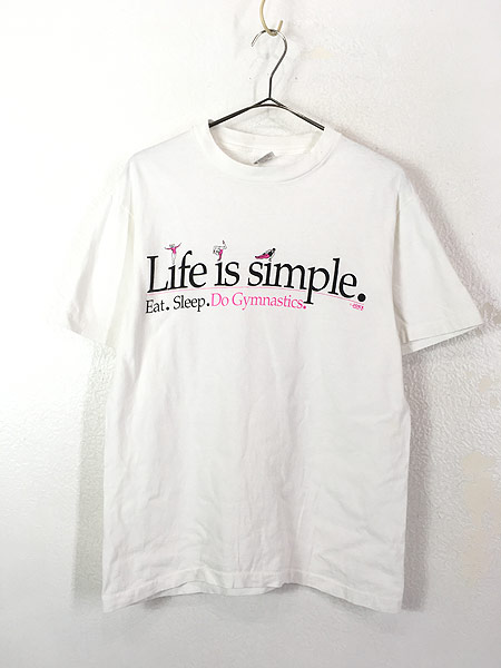 レディース 古着 90s USA製 「Life is simple.」 新体操 メッセージ プリント Tシャツ M 古着