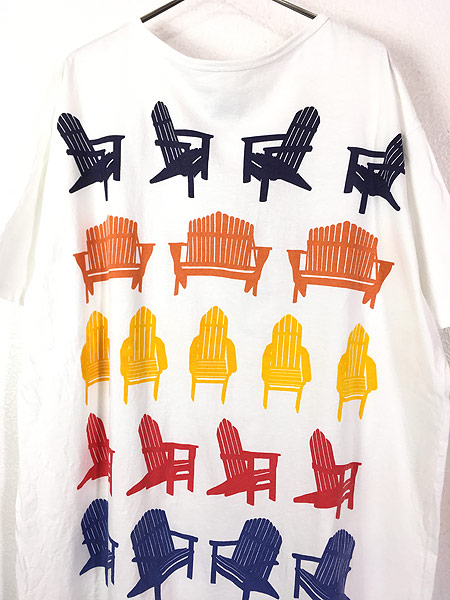[2] レディース 古着 90s M.R.C. Michigan Rag カラフル ガーデン チェア ベンチ 椅子 Tシャツ ワンピース ひざ丈 XL位 古着