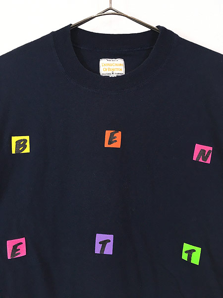 [2] レディース 古着 90s USA製 「BENETTON!」 ベネトン 企業 ネオンカラー プリント Tシャツ M 古着