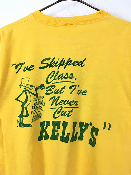 [4] レディース 古着 80s Kelly's 「HEROES 1981」 フード ショップ ピンクパンサー 両面 染み込み Tシャツ S 古着