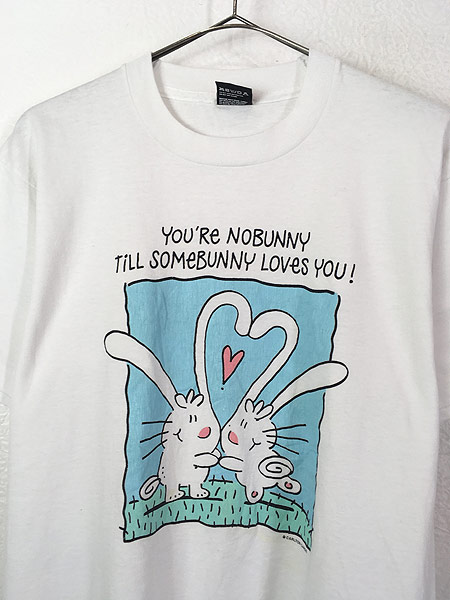 レディース 古着 90s USA製 うさぎ ハート イラスト メッセージ プリント Tシャツ L 古着【30off】 - 古着 通販 ヴィンテージ　 古着屋 Dracaena ドラセナ