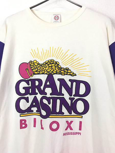 レディース 古着 80s USA製 「GRAND CASINO」 カジノ パッチ ポケット Tシャツ ワンピース ショート丈 L位 古着