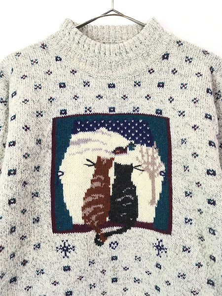 レディース 古着 80s WoolRich 猫 アニマル 窓際 雪景色 ハイネック ウール ニット セーター M 古着 - 古着 通販 ヴィンテージ　 古着屋 Dracaena ドラセナ