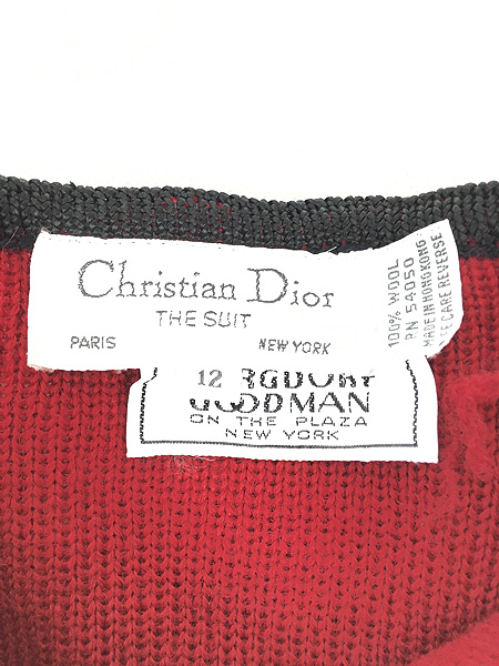 レディース 古着 80s Christian Dior パイピング 肉厚 ウール ニット 