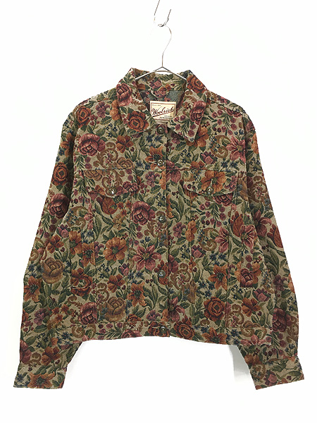 レディース 古着 90s WoolRich カラフル 花 ボタニカル 総柄 ゴブラン