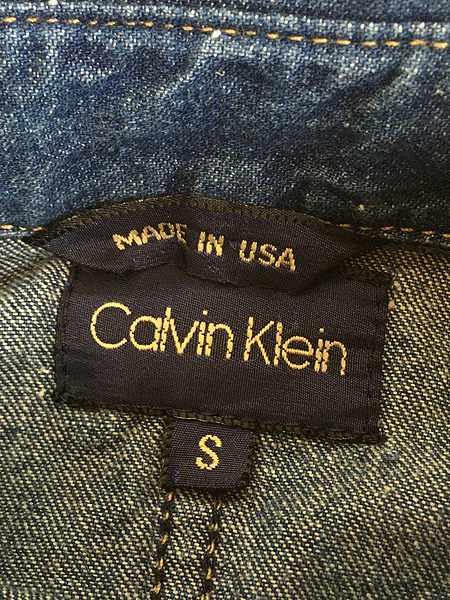 レディース 古着 80s USA製 CK Calvin Klein 4ポケット デニム シャツ ワンピース ミモレ丈 S 古着
