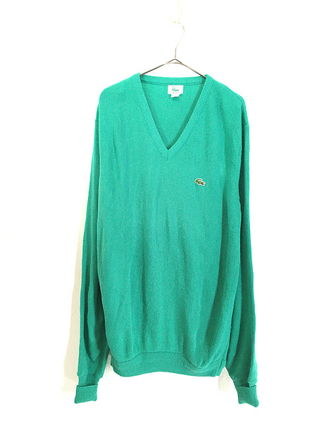 古着 80s USA製 IZOD LACOSTE アクリル ニット セーター ロング丈 青緑