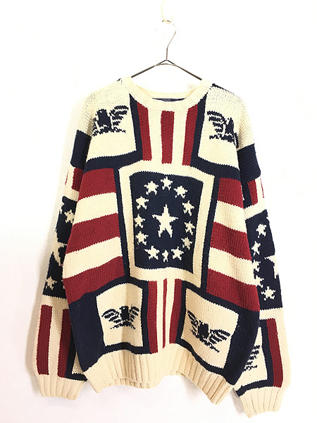 古着 90s TOMMY HILFIGER サンダーバード × 星条旗 ウール ニット