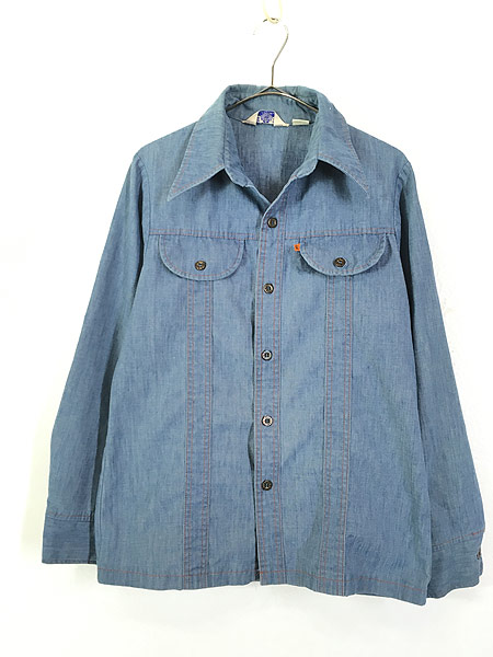 古着 70s Levi's Panatela シャンブレー デニム サファリ シャツ