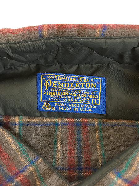 「Deadstock」 古着 80s USA製 Pendleton グレー チェック ウール シャツ L ブランド 古着