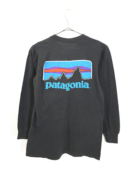 古着 80s Patagonia フィッツロイ ロゴ プリント ポケット付き 長袖 Tシャツ ロンT L 古着【10off】 古着 通販  ヴィンテージ 古着屋 Dracaena ドラセナ