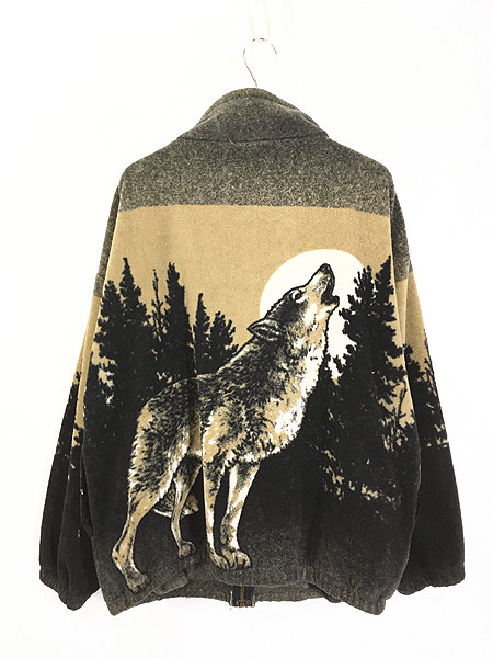 USA VINTAGEアメリカオオカミデザインフリースジップアップジャケット