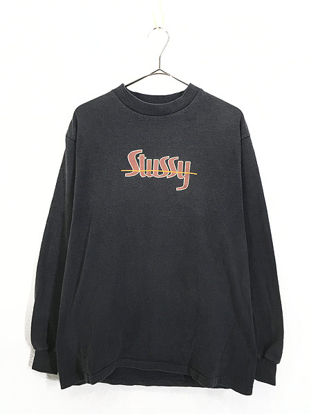 古着 90s USA製 Stussy 白タグ シンプル ロゴ 100%コットン 長袖 T