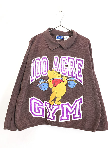 古着 90s Disney Pooh クマのプーさん 「100 ACRE GYM」 パロディ 襟 