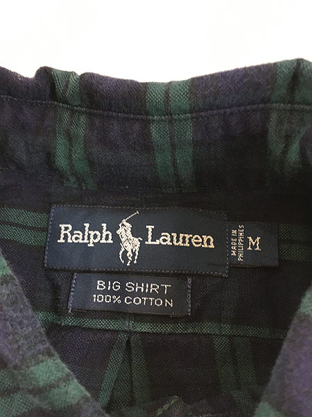 古着 90s Ralph Lauren 「BIG SHIRT」 ブラックウォッチ チェック BD