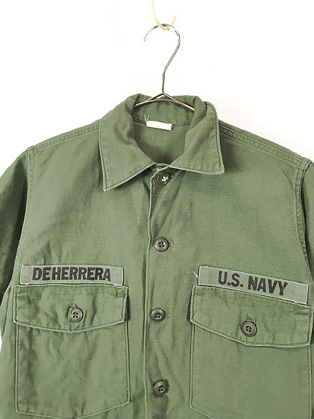 60s】古着 U.S.NAVY コットンサテン ユーティリティー シャツ-