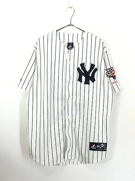 古着 MLB NY Yankees ヤンキース 「WORLD SERIES」 ストライプ ベースボール シャツ L 古着 - 古着 通販 ヴィンテージ  古着屋 Dracaena ドラセナ