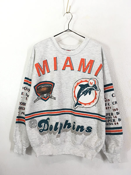 古着 90s USA製 NFL Miami Dolphins ドルフィンズ 豪華 マルチ プリント スウェット トレーナー L 古着【30off】 -  古着 通販 ヴィンテージ　古着屋 Dracaena ドラセナ