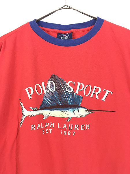 古着 USA製 POLO SPORT Ralph Lauren カジキ ロゴ プリント リンガー Tシャツ L 古着 - 古着 通販 ヴィンテージ 古着屋  Dracaena ドラセナ