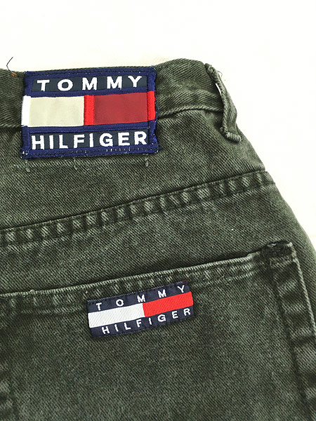 古着 90s TOMMY HILFIGER カラー デニム ショーツ ショート パンツ 緑