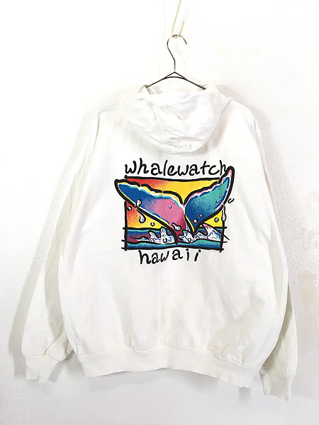 古着 80s USA製 Crazy Shirts 「Whale Watch」 クジラ アート プル