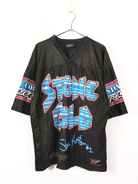 古着 90s WWF STONE COLD Steve Austin スカル プロレス メッシュ フットボール Tシャツ L 古着 - 古着 通販  ヴィンテージ　古着屋 Dracaena ドラセナ