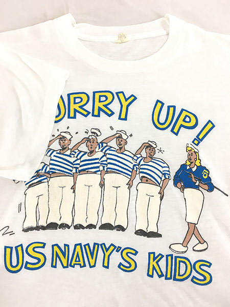 古着 80s USA製 「Hurry Up! US Navy's Kids」 ミリタリー ポップ