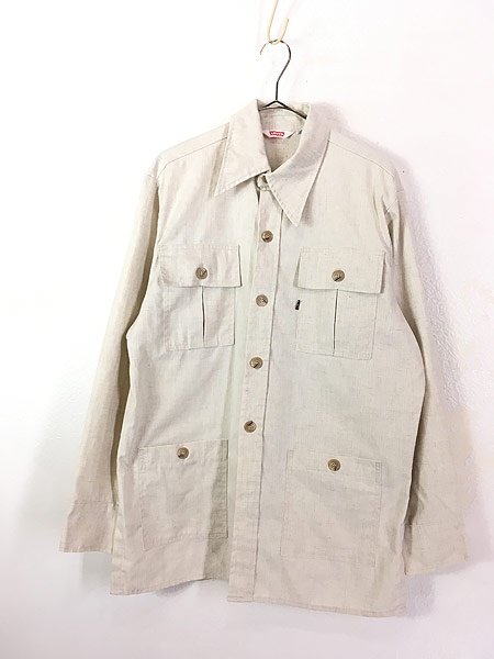 古着 70s Levi's 4ポケット リネン サマー シャツ ジャケット L 古着