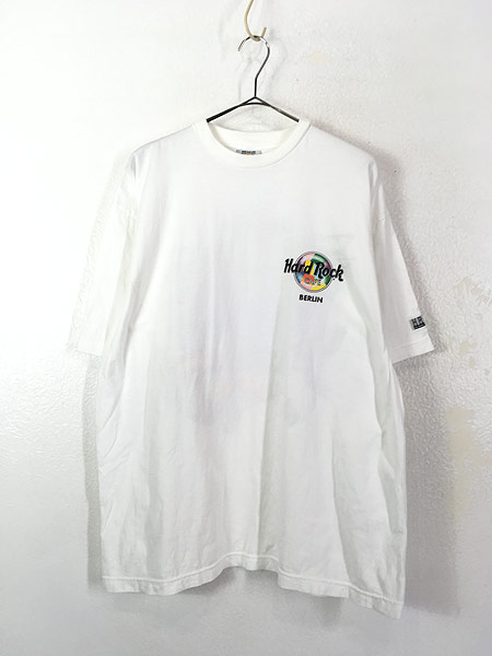 古着 90s Hard Rock Cafe 「BERLIN」 カラフル アート 両面 ハードロック Tシャツ 白 XL位 古着
