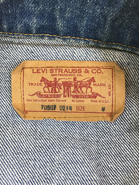 古着 80s USA製 Levi's 70507-0214 ハンド ポケット付 ブルー デニム