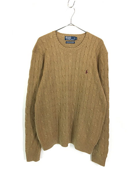 【送料無料新作】USED美品☆ラルフローレン☆ＷＯＯＬ＆ＳＩＬＫショールカラー☆HAND KNITカウチンセーター♪L セーター