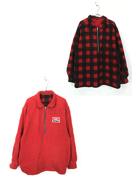 古着 90s Marlboro マルボロ バッファロー チェック ハーフジップ リバーシブル フリース ジャケット L 古着【10off】 - 古着  通販 ヴィンテージ 古着屋 Dracaena ドラセナ