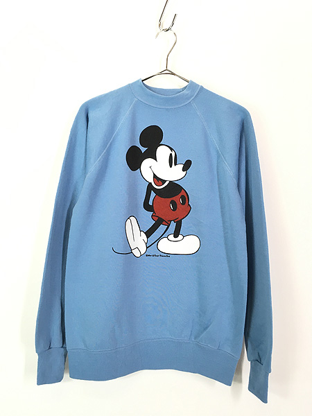 古着 80s Disney Mickey 白足 ミッキー スウェット トレーナー 水色 M