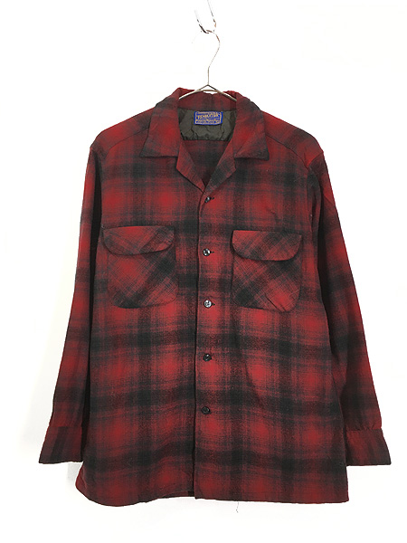 古着 60s Pendleton 黒×赤 ダーク チェック 開襟 ボックス ウール