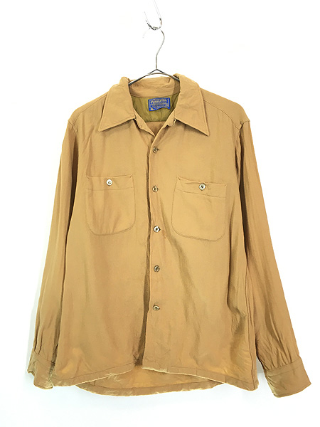 古着 70s USA製 Pendleton 無地 ソリッド 開襟 ボックス ウール シャツ 
