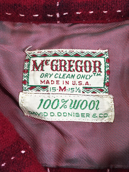 古着 50s USA製 McGREGOR ステッチ チェック 開襟 ボックス ウール
