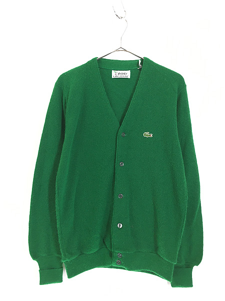 古着 80s IZOD LACOSTE ワニ パッチ アクリル ニット カーディガン 緑