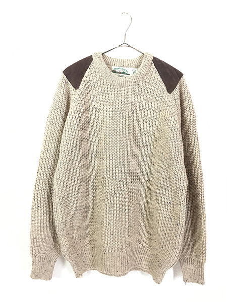 古着 90s Ireland製 aran crafts 本革 スエード パッチ ネップ