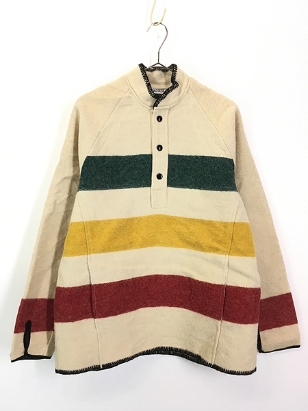 古着 70s USA製 WoolRich レインボー ボーダー ハーフスナップ ウール ブランケット ジャケット M - 古着 通販 ヴィンテージ　 古着屋 Dracaena ドラセナ