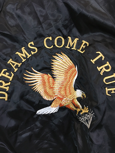 古着 90s USA製 「DREAMS COME TRUE」 イーグル ダイヤ サテン スタジャン ジャケット M