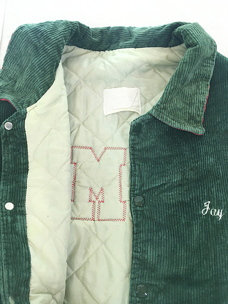 [5] 古着 80s USA製 「IAMA」 パデット 襟付き 太畝 コーデュロイ スタジャン ジャケット XL位