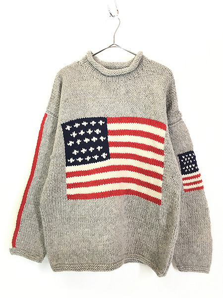 在庫処分大特価!! vintage ボロ ニット セーター ゆるダボ USA flag