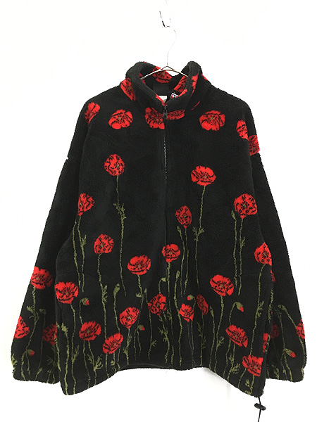 バイカラー 花柄 フラワーパターン 総柄 デザイン ジャケット  赤 黒
