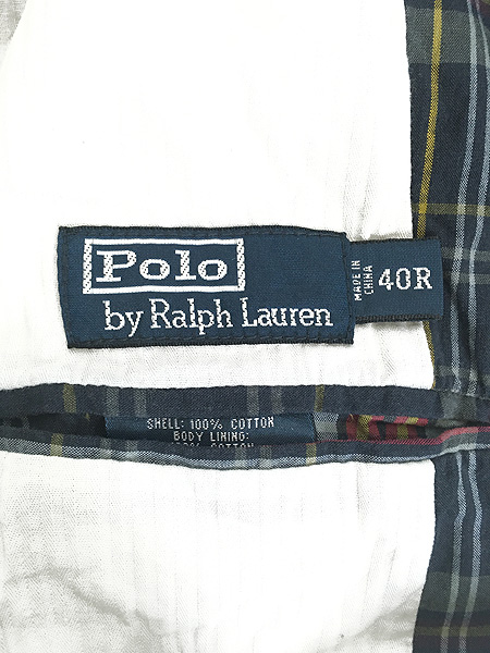 古着 90s Polo Ralph Lauren ユーズド 加工 チェック テーラード ジャケット 40R 古着