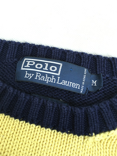 古着 90s Polo Ralph Lauren 黄 × 紺 太ピッチ ボーダー コットン