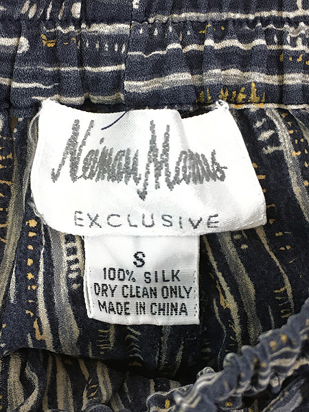 古着 90s Neiman Marcus マルチ ストライプ 総柄 シルク イージー