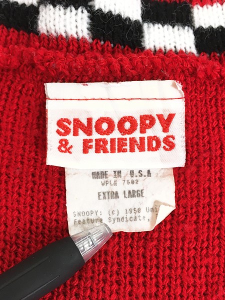 古着 80s USA製 Snoopy スヌーピー カラフル マルチ アクリル ニット 
